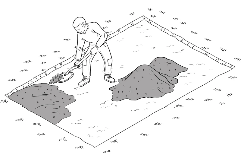 Le croquis montrant comment déposer et distribuer les gravillons pour créer une couche de base stable pour les dalles WARCO.