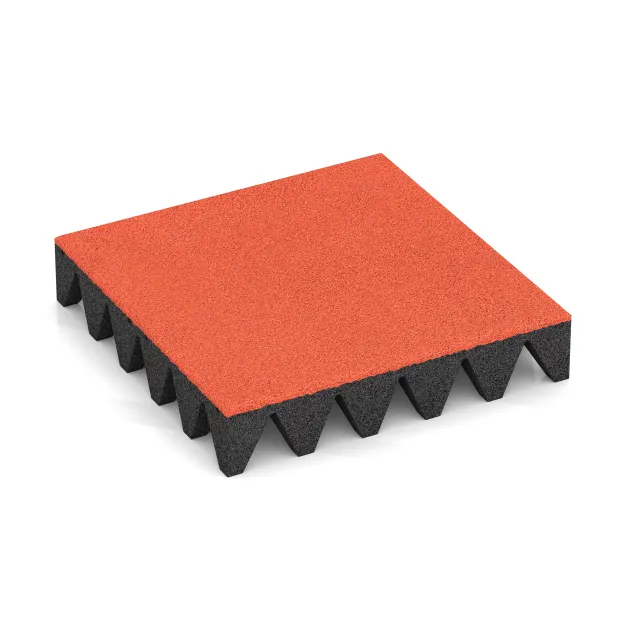 Dalle amortissante 10 cm - EN 1177 ≤ 300 cm de WARCO en couleur Rouge-Orange Clair au format 500 x 500 x 100 mm. La photo de l’article 5639 dans la vue complète de face.