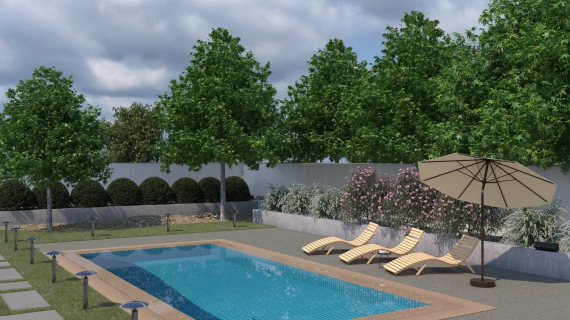 Beispielhafte Verlegung für den Artikel 1207 von WARCO - Dalle plage de piscine Classique, Farbton Granit classique in der Abmessung 500 x 500 x 30 mm.