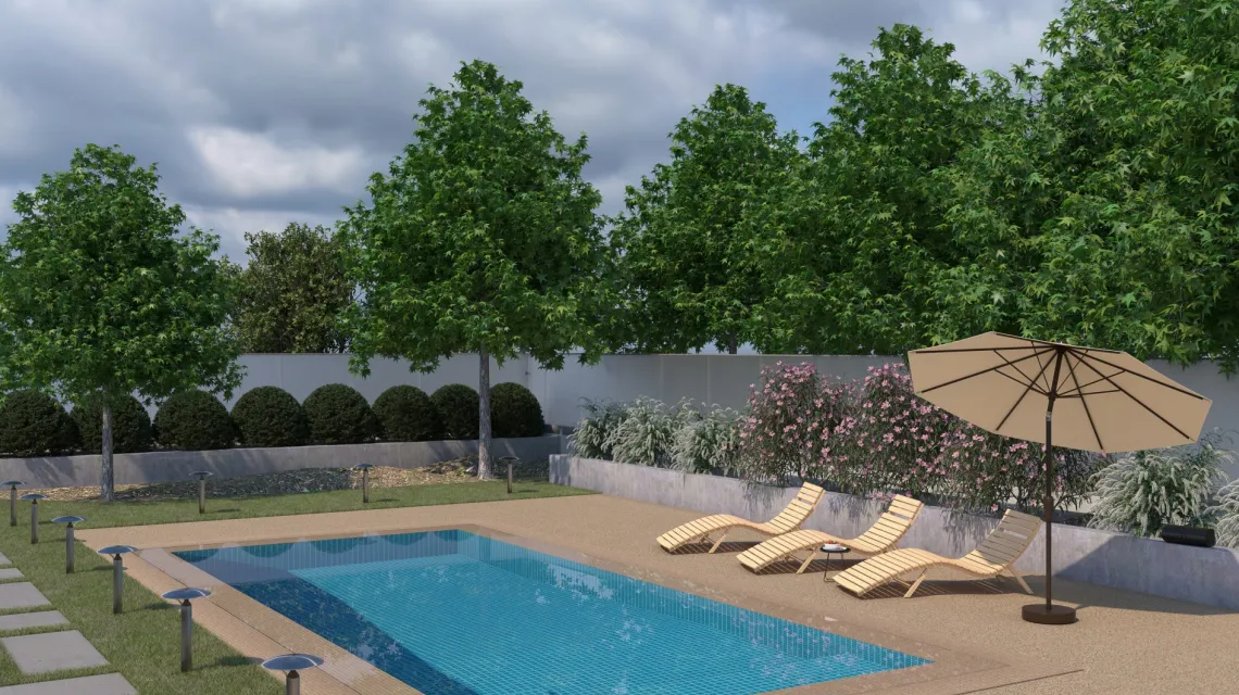 Beispielhafte Verlegung für den Artikel 1214 von WARCO - Dalle plage de piscine Classique, Farbton Travertin in der Abmessung 500 x 500 x 30 mm.