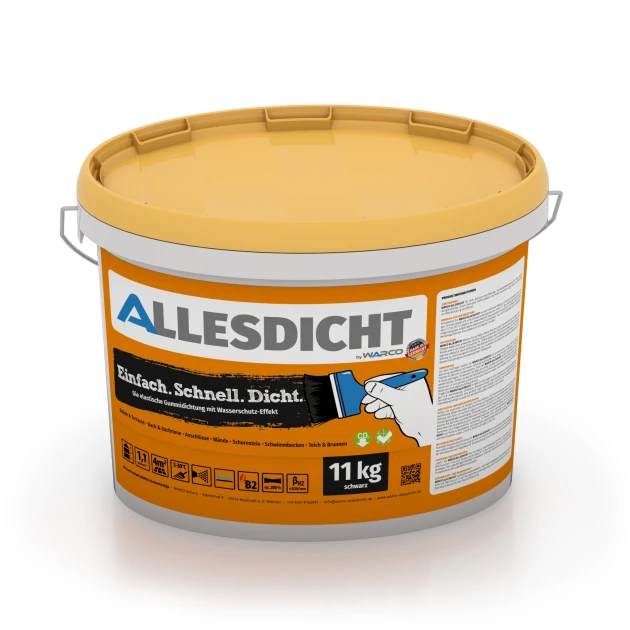 ALLESDICHT – Étanchéité de WARCO en couleur Noir au format 11 kg | 3,3 m². La photo de l’article 0028 dans la vue complète de face.