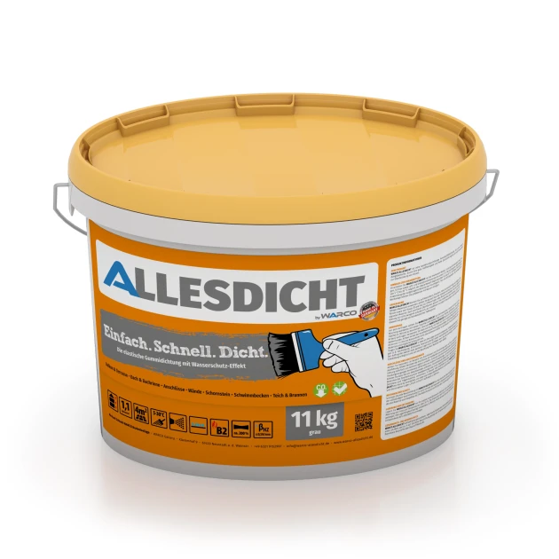 ALLESDICHT – Étanchéité de WARCO en couleur Gris au format 11 kg | 3,3 m². La photo de l’article 0030 dans la vue complète de face.