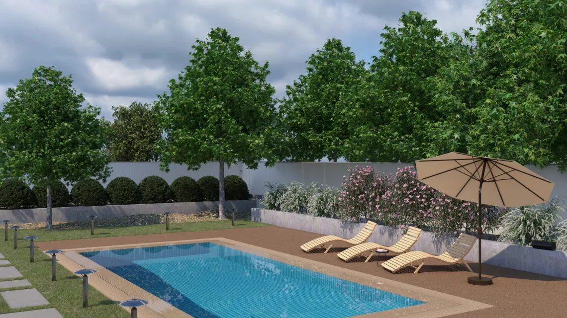 Beispielhafte Verlegung für den Artikel 2730 von WARCO - Dalle plage de piscine, Farbton Café au lait in der Abmessung 500 x 500 x 30 mm.