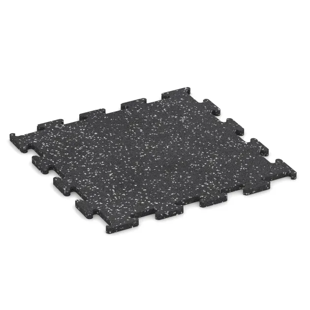 Revêtement sportif Fitness Performance Elite de WARCO en couleur Gris doux moucheté au format 500 x 500 x 15 mm. La photo de l’article 3780 dans la vue complète de face.