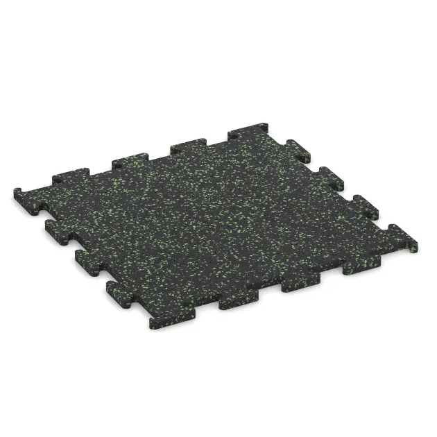 Revêtement sportif Fitness Performance Elite de WARCO en couleur Vert doux moucheté au format 500 x 500 x 15 mm. La photo de l’article 3771 dans la vue complète de face.