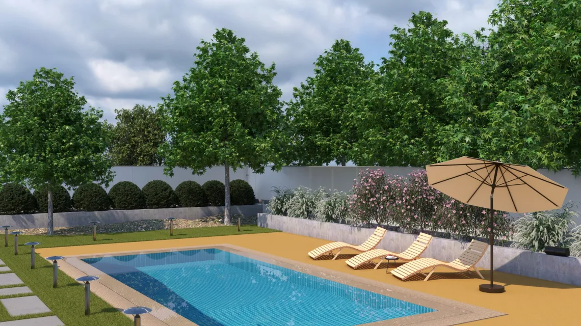Beispielhafte Verlegung für den Artikel 5990 von WARCO - Dalle plage de piscine sans joints, Farbton Jaune Citron in der Abmessung 306 x 306 x 20 mm.