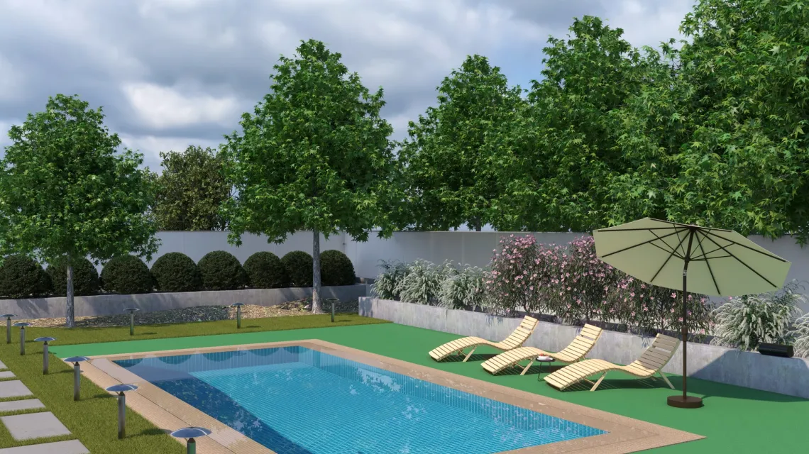 Beispielhafte Verlegung für den Artikel 5992 von WARCO - Dalle plage de piscine sans joints, Farbton Vert Mai in der Abmessung 306 x 306 x 20 mm.