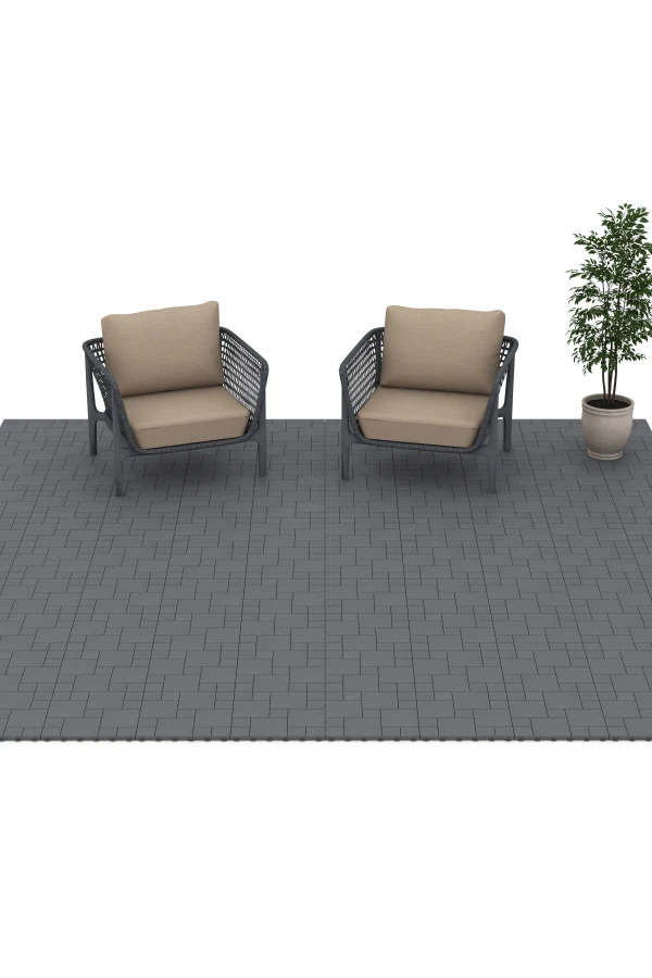 Beispielhafte Verlegung für den Artikel 6330 von WARCO - Motif bloc – Dalle clipsable, Farbton Gris argent in der Abmessung 38,5 x 38,5 x 2 cm.