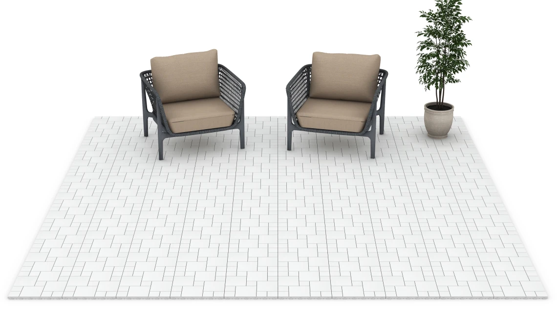 Beispielhafte Verlegung für den Artikel 6333 von WARCO - Motif bloc – Dalle clipsable, Farbton Craie in der Abmessung 38,5 x 38,5 x 2 cm.