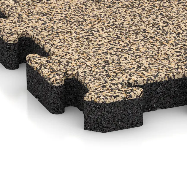 La vue détaillée sur les bords du produit WARCO 4167, Revêtement sportif en caoutchouc HD, au format 500 x 500 x 50 mm, en couleur Travertin.