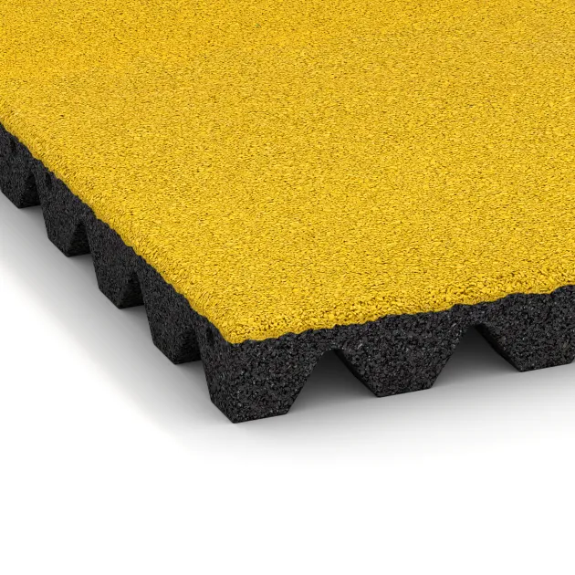La vue détaillée sur les bords du produit WARCO 5537, Dalle amortissante 4,5 cm - EN 1177 ≤ 135 cm, au format 500 x 500 x 45 mm, en couleur Jaune Citron.