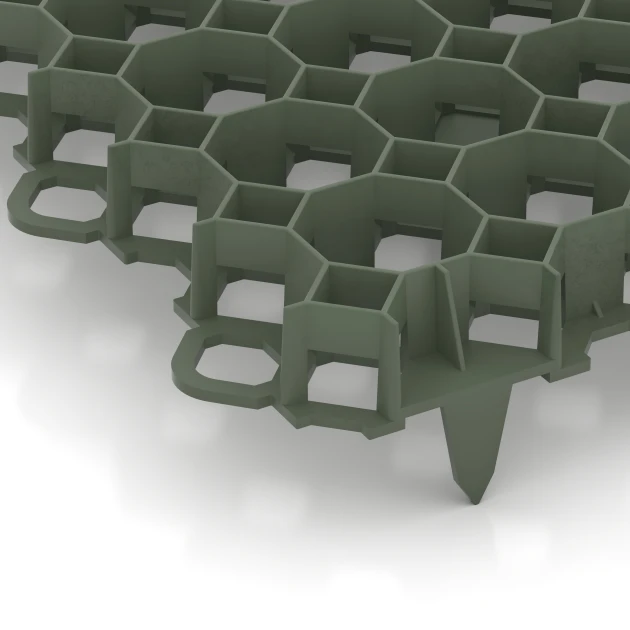 La vue détaillée sur les bords du produit WARCO 3634, Dalle stabilisatrice en plastique, au format 47,6 × 47,6 × 4 cm | 0,226 m², en couleur Vert mat.