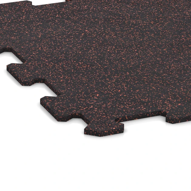 La vue détaillée sur les bords du produit WARCO 0912, Sol de Fitness Compact, au format 485 x 485 x 8 mm | 0,235 m², en couleur Rouge doux moucheté.