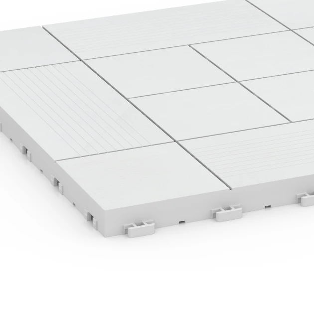 La vue détaillée sur les bords du produit WARCO 6235, Motif à panneaux – Dalle clipsable, au format 38,5 x 38,5 x 2 cm, en couleur Craie.