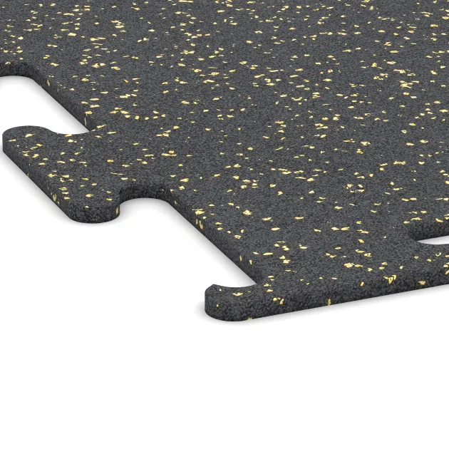 La vue détaillée sur les bords du produit WARCO 3752, Revêtement sportif Fitness Performance Elite, au format 1000 x 1000 x 10 mm, en couleur Jaune doux moucheté.