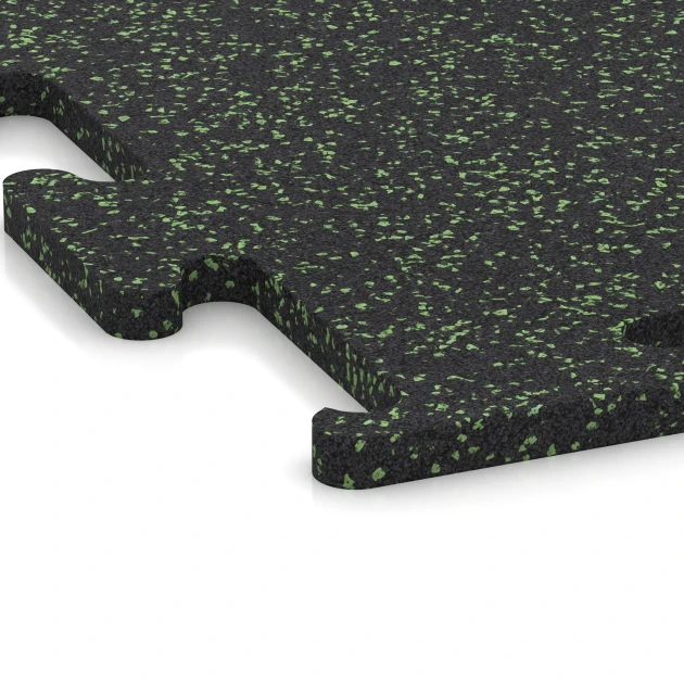 La vue détaillée sur les bords du produit WARCO 6979, Fitness Performance Elite Revêtement Sportif, au format 100 x 100 x 2 cm | 1,00 m², en couleur Vert doux moucheté.
