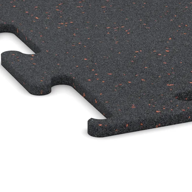 La vue détaillée sur les bords du produit WARCO 3769, Revêtement sportif Fitness Performance Elite, au format 500 x 500 x 15 mm, en couleur Rouge doux moucheté.