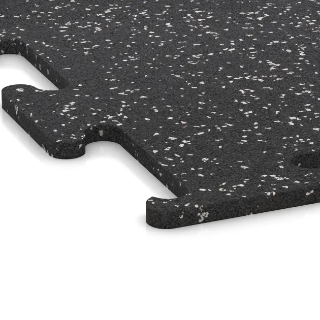 La vue détaillée sur les bords du produit WARCO 3780, Revêtement sportif Fitness Performance Elite, au format 500 x 500 x 15 mm, en couleur Gris doux moucheté.