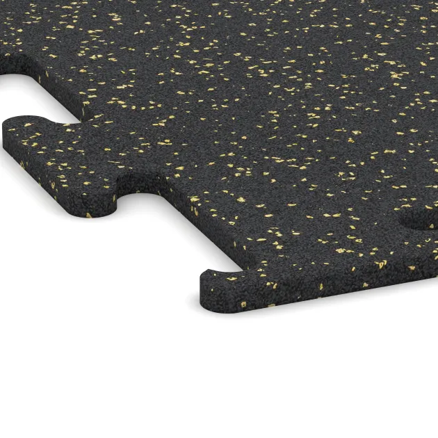 La vue détaillée sur les bords du produit WARCO 3768, Revêtement sportif Fitness Performance Elite, au format 500 x 500 x 15 mm, en couleur Jaune doux moucheté.