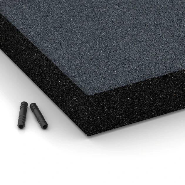 La vue détaillée sur les bords du produit WARCO 6233, Dalles amortissantes, au format 50 x 50 x 8 cm, en couleur Gris ardoise.