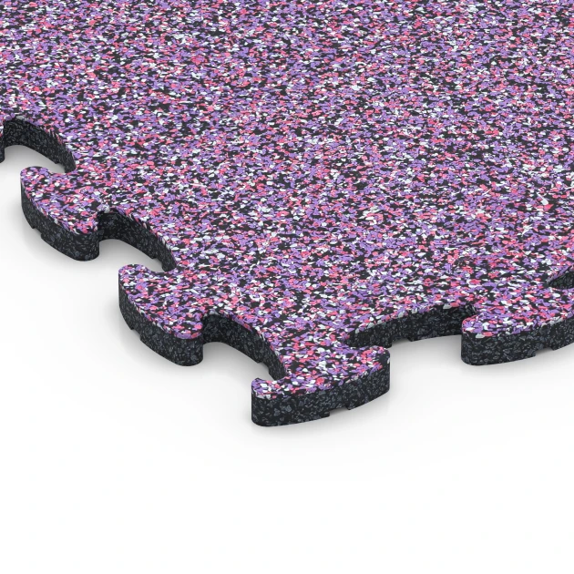 La vue détaillée sur les bords du produit WARCO 6783, Dalle fitness gymnastique, au format 44,6 x 44,6 x 1,8 cm, en couleur Lavande.