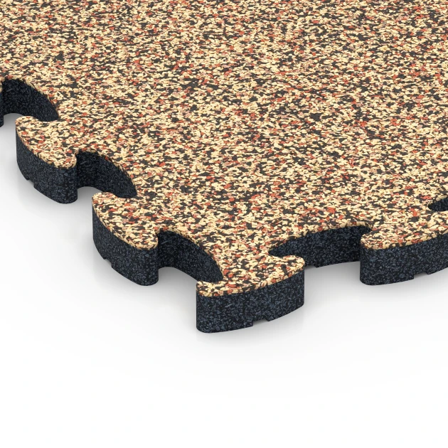 La vue détaillée sur les bords du produit WARCO 6952, Dalle terrain multisport, au format 44,6 x 44,6 × 2,8 cm, en couleur Terracotta.