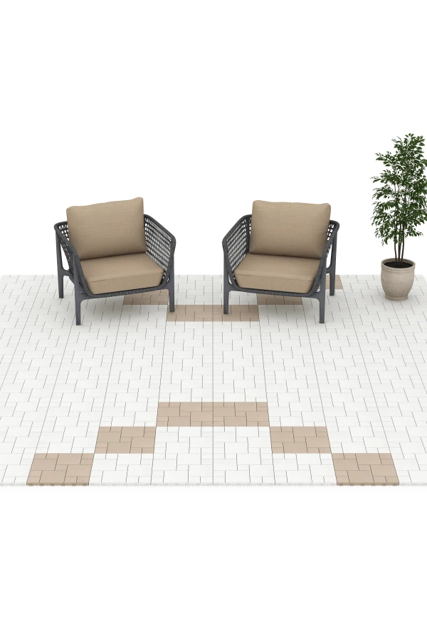 Beispielhafte Verlegung für den Artikel 6331 von WARCO - Motif bloc – Dalle clipsable, Farbton Vanille in der Abmessung 38,5 x 38,5 x 2 cm.