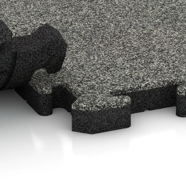Le gros plan sur le système de connexion des revêtements de sol WARCO 5928 - Revêtement de sol clipsable Indoor en couleur Granit classique. Les dimensions 500 x 500 x 40 mm.