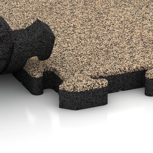 Le gros plan sur le système de connexion des revêtements de sol WARCO 4125 - Revêtement sportif en caoutchouc en couleur Travertin. Les dimensions 50 x 50 x 4 cm | 0,25 m².