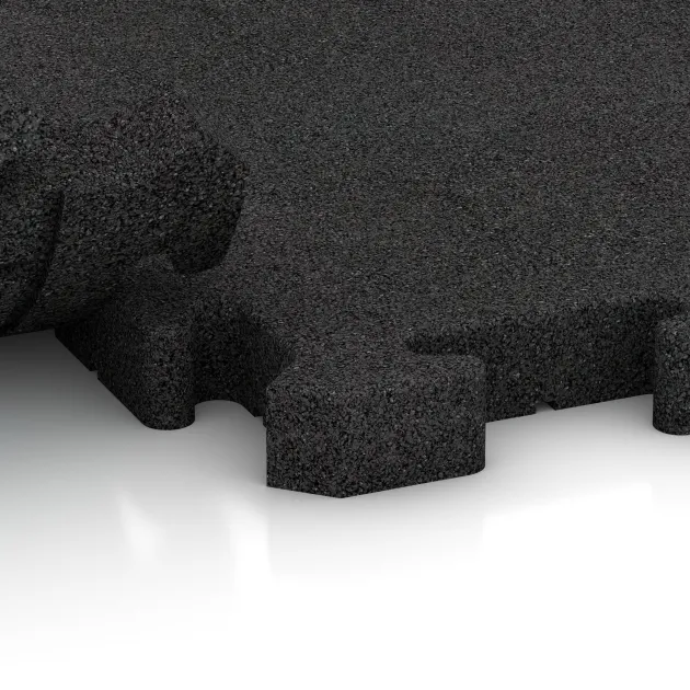 Le gros plan sur le système de connexion des revêtements de sol WARCO 3475 - Revêtement d'aire de jeux en couleur Anthracite. Les dimensions 1000 x 1000 x 40 mm.