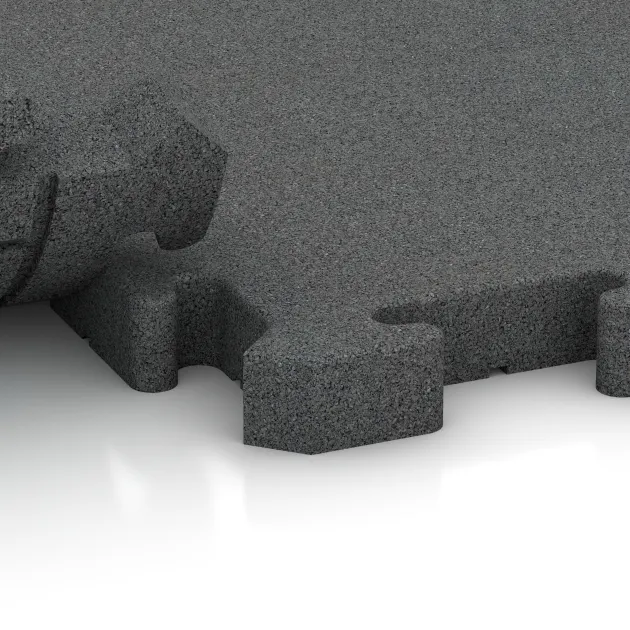 Le gros plan sur le système de connexion des revêtements de sol WARCO 3484 - Tapis de Protection Fitness HD en couleur Gris ardoise. Les dimensions 1000 x 1000 x 40 mm.