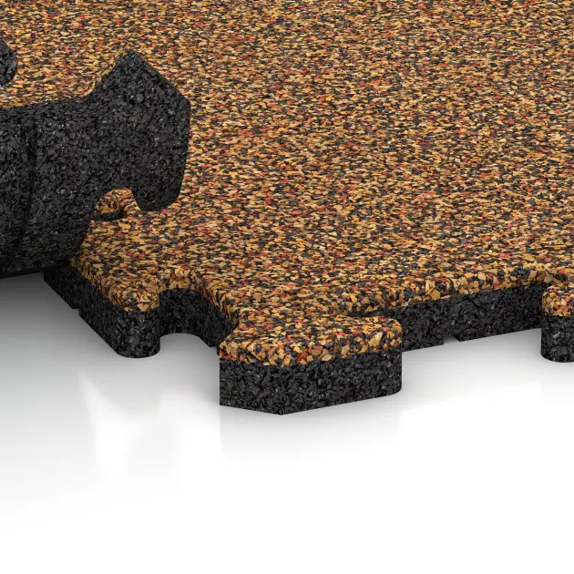 Le gros plan sur le système de connexion des revêtements de sol WARCO 5851 - Revêtement de sol clipsable Indoor en couleur Terre cuite. Les dimensions 1000 x 1000 x 30 mm.