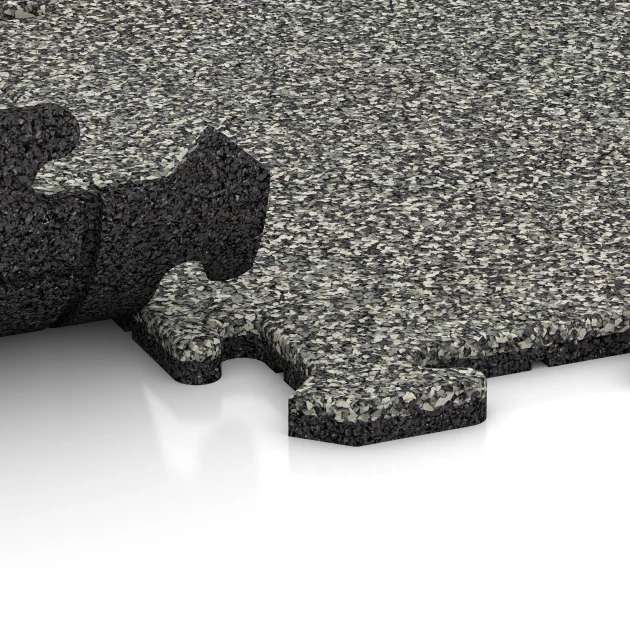 Le gros plan sur le système de connexion des revêtements de sol WARCO 0139 - Tapis de fitness 18 mm en couleur Granit gris. Les dimensions 50 x 50 x 1,8 cm | 0,25 m².