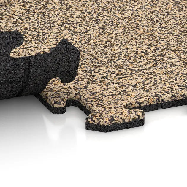 Le gros plan sur le système de connexion des revêtements de sol WARCO 5679 - Revêtement de sol clipsable Indoor en couleur Travertin. Les dimensions 500 x 500 x 18 mm.