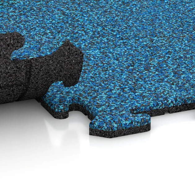 Le gros plan sur le système de connexion des revêtements de sol WARCO 0324 - Tapis de fitness 18 mm en couleur Atlantique. Les dimensions 100 x 100 x 1,8 cm | 1,00 m².