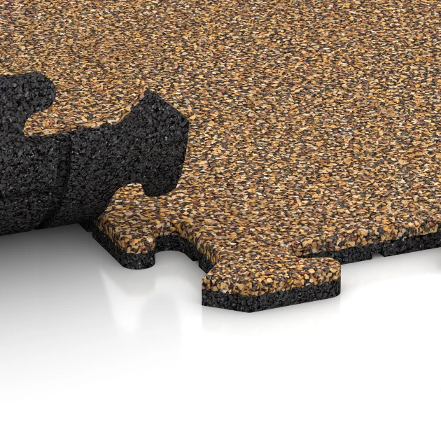 Le gros plan sur le système de connexion des revêtements de sol WARCO 0327 - Tapis de fitness 18 mm en couleur Rattan. Les dimensions 100 x 100 x 1,8 cm | 1,00 m².