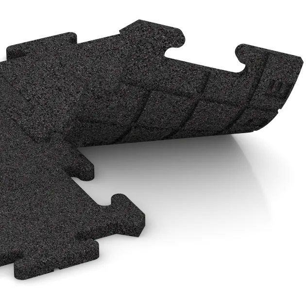 Le gros plan sur le système de connexion des revêtements de sol WARCO 4679 - Dalle de rive HD en couleur Noir. Les dimensions 500 x 235 x 18 mm.