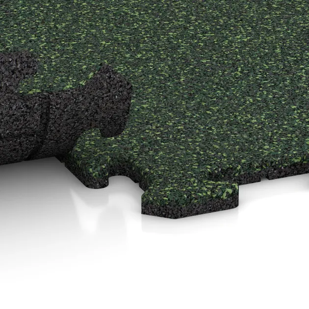 Le gros plan sur le système de connexion des revêtements de sol WARCO 4796 - Dalle d’angle HD en couleur Pelouse anglaise. Les dimensions 485 x 485 x 18 mm.