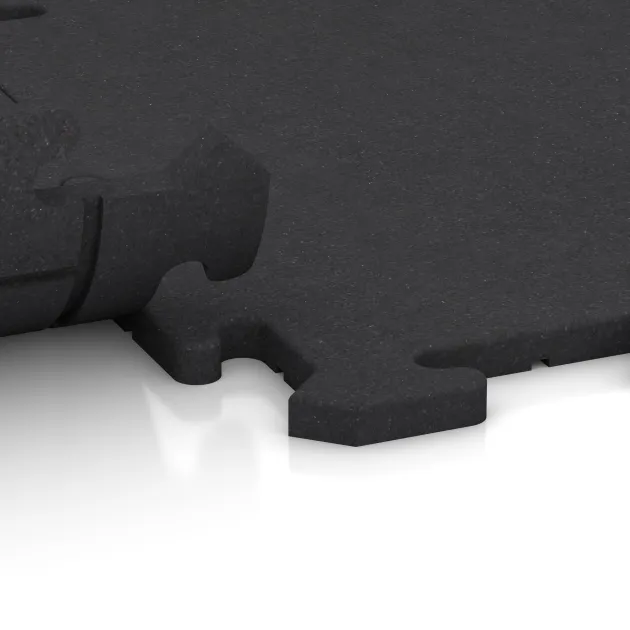 Le gros plan sur le système de connexion des revêtements de sol WARCO 4805 - Dalle d’angle HD Fine en couleur Anthracite. Les dimensions 485 x 485 x 18 mm.