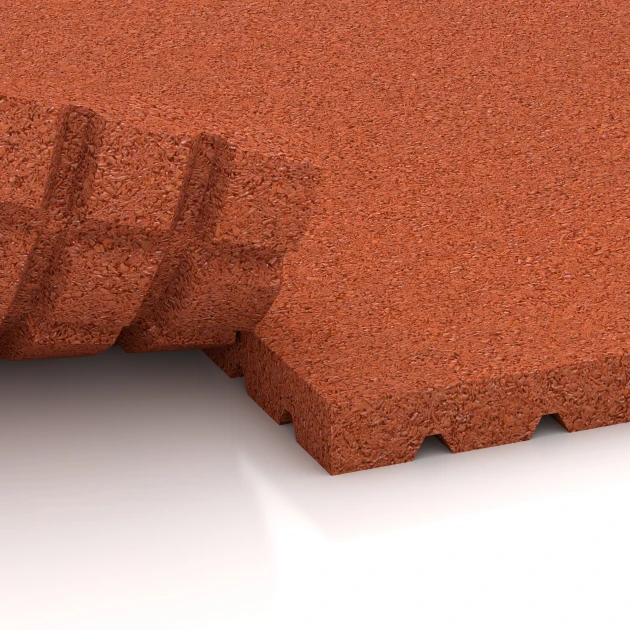Le gros plan sur le système de connexion des revêtements de sol WARCO 3641 - Tapis d’écurie HD en couleur Rouge brique. Les dimensions 100 x 100 x 4 cm.