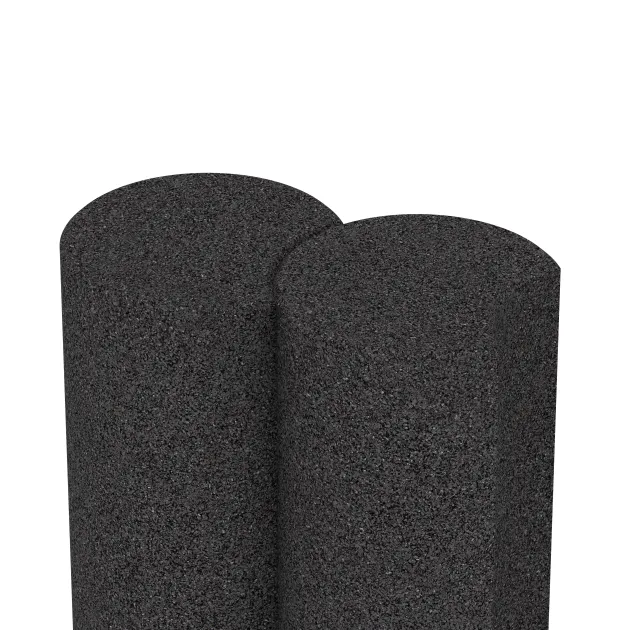 Le gros plan sur le système de connexion des revêtements de sol WARCO 2554 - Palissade en caoutchouc en couleur Anthracite. Les dimensions ø 250 x 400 mm.