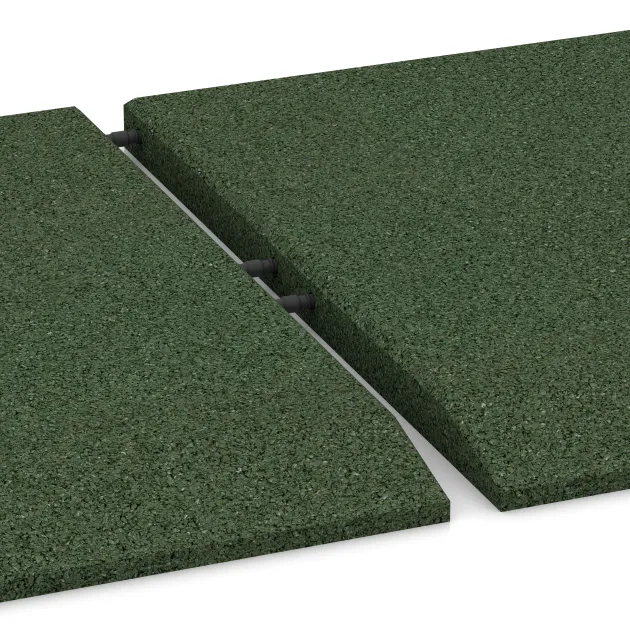 Le gros plan sur le système de connexion des revêtements de sol WARCO 0465 - Dalle de coin (deux côtés biseautés) en couleur Vert gazon. Les dimensions 500 x 500 x 30 mm.