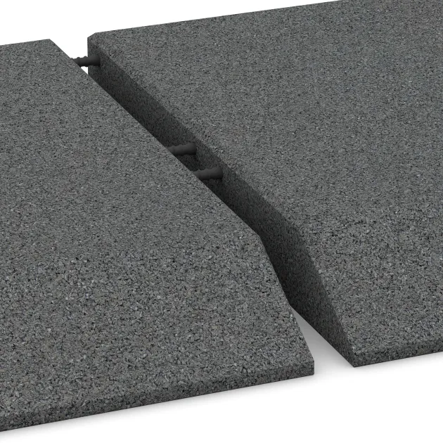 Le gros plan sur le système de connexion des revêtements de sol WARCO 0490 - Dalle de coin (deux côtés biseautés) en couleur Gris ardoise. Les dimensions 500 x 500 x 65 mm.
