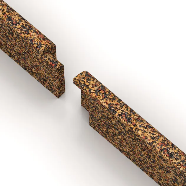 Le gros plan sur le système de connexion des revêtements de sol WARCO 2250 - Plinthe en couleur Terre cuite. Les dimensions 750 x 80 x 20 mm.