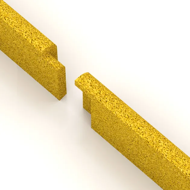 Le gros plan sur le système de connexion des revêtements de sol WARCO 4288 - Plinthe en couleur Jaune Citron. Les dimensions 750 x 80 x 20 mm.
