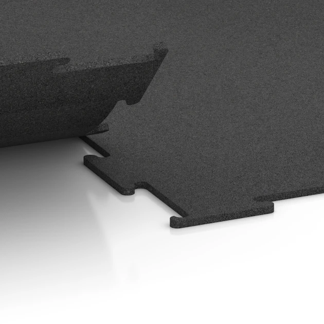 Le gros plan sur le système de connexion des revêtements de sol WARCO 6449 - Sol de Fitness Compact en couleur Anthracite. Les dimensions 100 × 100 × 0,8 cm.