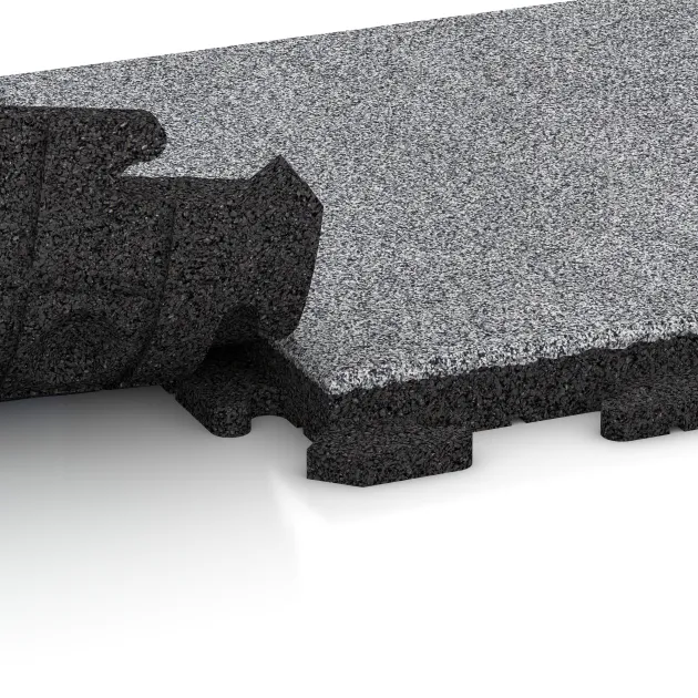 Le gros plan sur le système de connexion des revêtements de sol WARCO 5807 - Revêtement de sol événementiel en couleur Gris mélange. Les dimensions 500 x 500 x 40 mm.