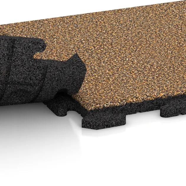 Le gros plan sur le système de connexion des revêtements de sol WARCO 5461 - Carreau d’escalier en couleur Maroc. Les dimensions 500 x 500 x 30 mm.