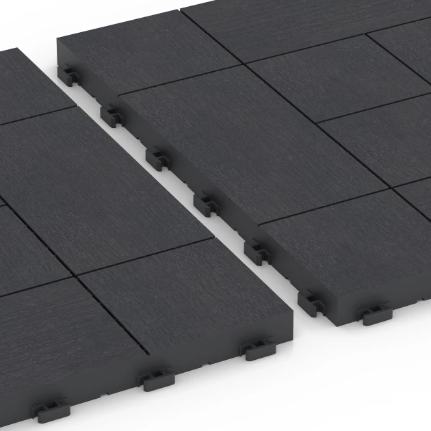 Le gros plan sur le système de connexion des revêtements de sol WARCO 6236 - Motif à panneaux – Dalle clipsable en couleur Ardoise. Les dimensions 38,5 x 38,5 x 2 cm.