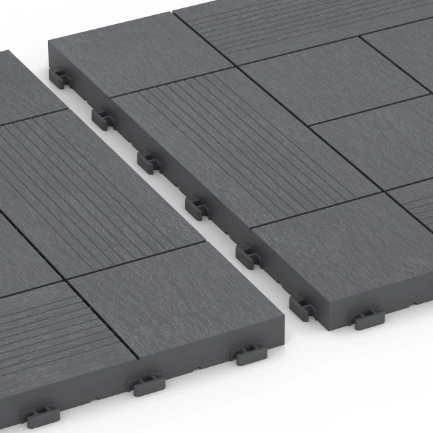 Le gros plan sur le système de connexion des revêtements de sol WARCO 6237 - Motif à panneaux – Dalle clipsable en couleur Gris argent. Les dimensions 38,5 x 38,5 x 2 cm.